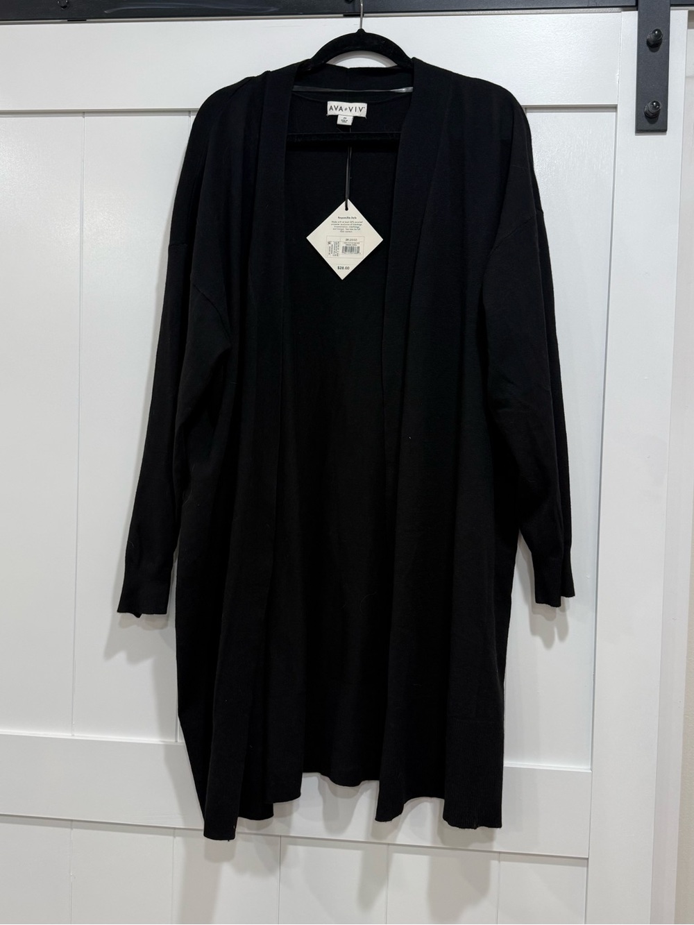 Ava & Viv Black Long Open-Front Cardigan